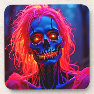 Dessous-de-verre Eerie Skeleton avec conception de cheveux roses