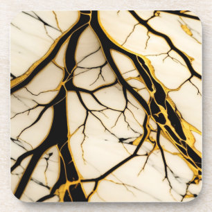 Dessous-de-verre Effet marbre blanc avec veines noires et dorées