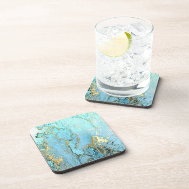 Dessous de verre - Effet Marbre Bleu Clair Veines  (Côté Droit)