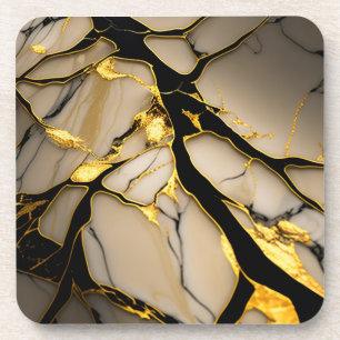 Dessous-de-verre Effet marbre or et noir dans des tons de crème