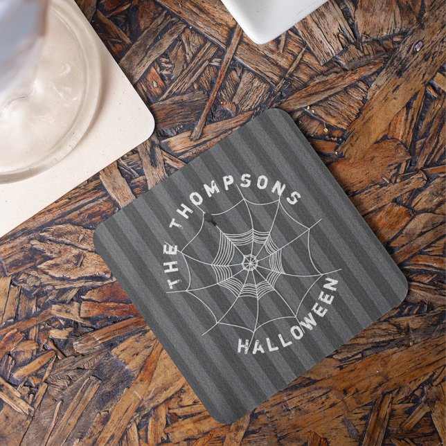 Dessous-de-verre Éffrayant Spider dans Spider Web Beverage Coaster (Spooky gothic spider web coaster featuring creepy Halloween spider design for spooky party.)
