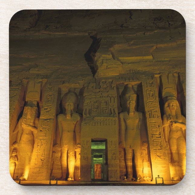 Dessous-de-verre Égypte, Abu Simbel, Façade éclairée du petit (Devant)