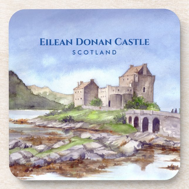 Dessous-de-verre Eilean Donan Castle Scotland Watercolor Painting (Devant)