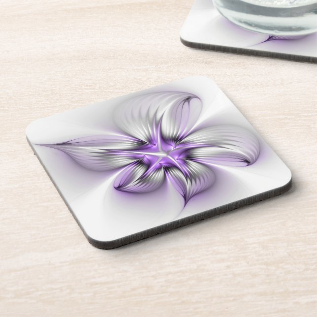 Dessous-de-verre Élégance florale Art fractal violet abstrait moder (Côté gauche)