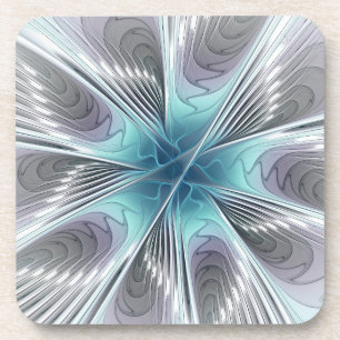 Dessous-de-verre Élégance Moderne Art Fractal Fleur Bleu Gris Blanc