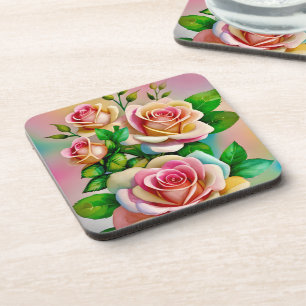 Dessous-de-verre Elégance Rose rose et jaune Aquarelle Pastel
