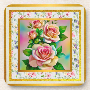 Dessous-de-verre Élégance Roses Roses et Jaune Aquarelle Pastel