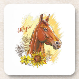 Dessous-de-verre Élégant cheval à main avec plantes et fleurs