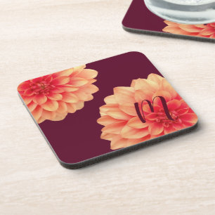 Dessous-de-verre Élégant Dahlias Orange Fleurs Bourgogne Monogramme