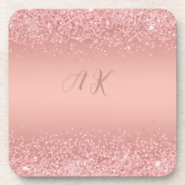 Dessous de verre élégant en or rose avec monogramm (Devant)