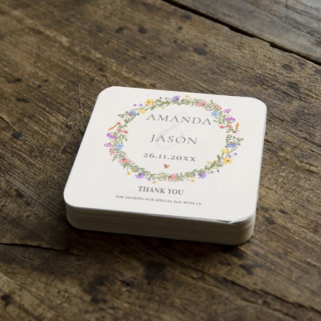 Dessous-de-verre Élégant Fleur sauvage violet jaune Mariage floral (Créateur téléchargé)