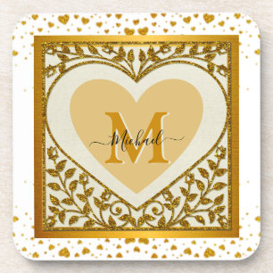 Dessous-de-verre Elegant Gold Parties scintillant Heart Initial & N