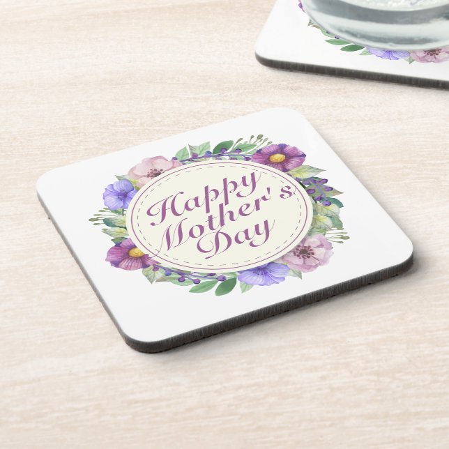 Dessous-de-verre Elegant Happy Mother's Day Floral Frame Coaster (Côté gauche)