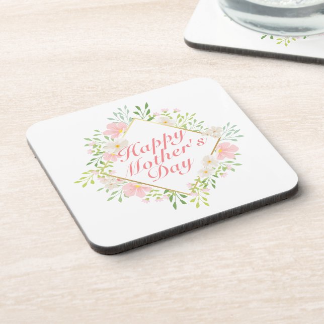 Dessous-de-verre Elegant Happy Mother's Day Floral Frame Coaster (Côté gauche)