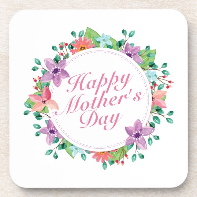 Dessous-de-verre Elegant Happy Mother's Day Floral Wreath | Coaster (Devant)