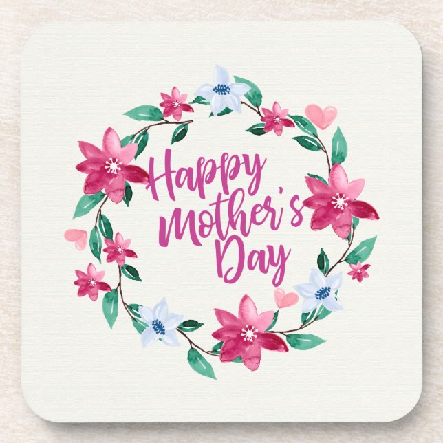 Dessous-de-verre Elegant Happy Mother's Day Floral Wreath | Coaster (Devant)