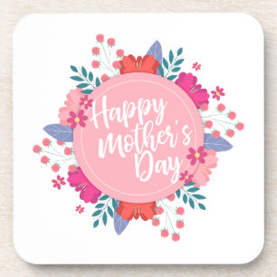 Dessous-de-verre Elegant Happy Mother's Day Floral Wreath   Coaster