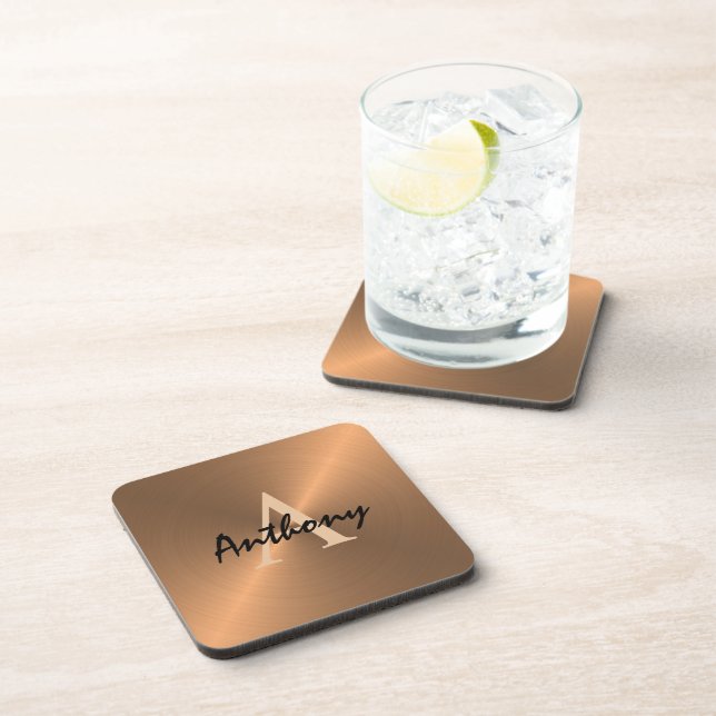 Dessous-de-verre Élégant or métal bronze Monogramme Personnalisé (Côté Droit)