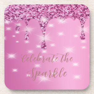 Dessous-de-verre Élégant paillettes rose chaud goutte à goutte ente