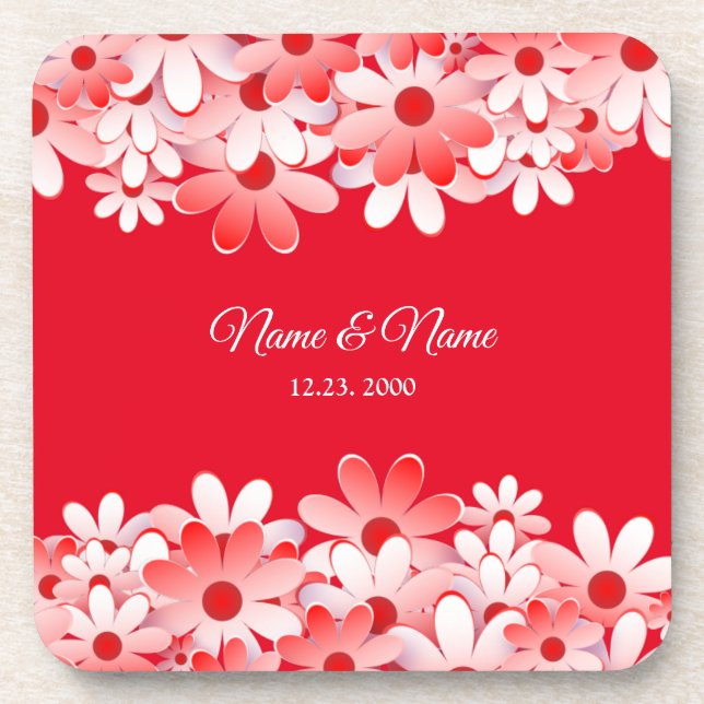Dessous-de-verre Elegant Red White Floral Name (Devant)