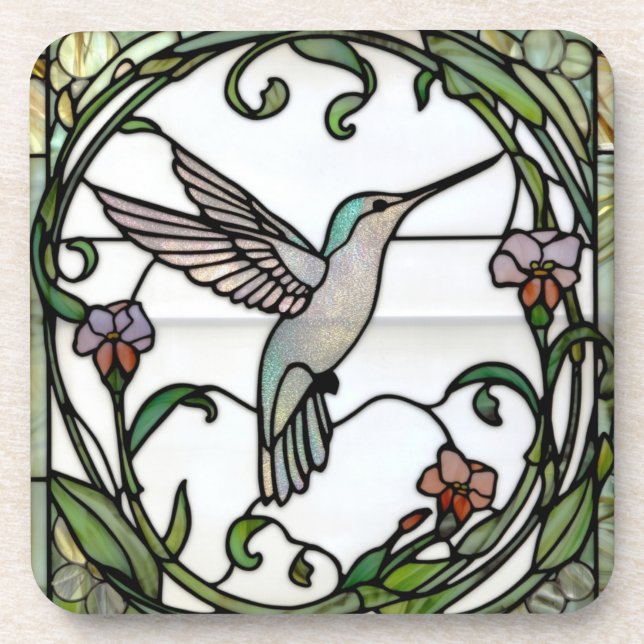 Dessous-de-verre Elegant stain glass art nouveau hummingbird (Devant)