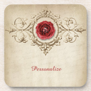 Dessous-de-verre Elégant & Unique Rouge Rose & Diamant Personnalisé