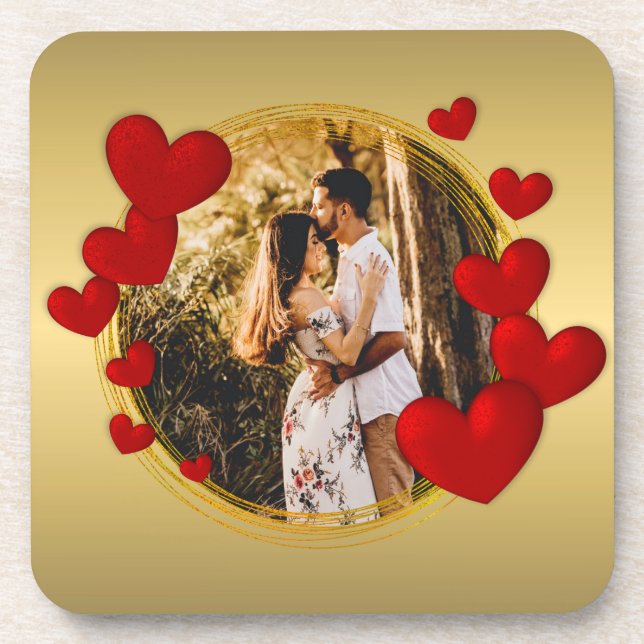 Dessous-de-verre Élégant Valentines, Amour, Anniversaire Coeur Roug (Devant)