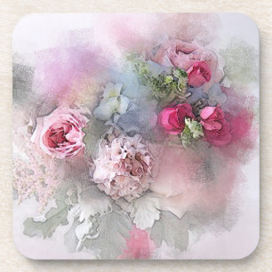 Dessous-de-verre Elegant Watercolor Flowers Roses Bouquet Template