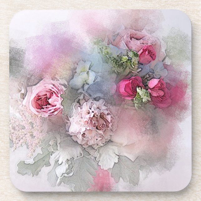 Dessous-de-verre Elegant Watercolor Flowers Roses Bouquet Template (Devant)