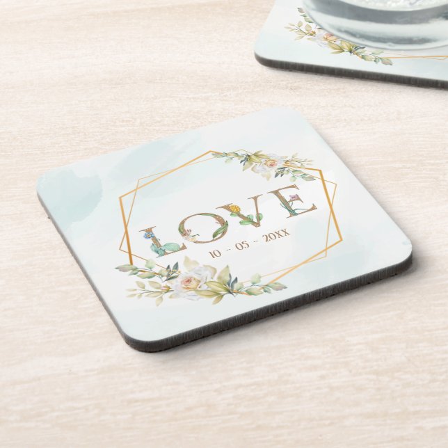 Dessous-de-verre Élégante Flore Amour Verdure Or (Côté gauche)