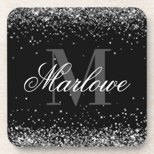 Dessous-de-verre Elégante Parties scintillant Argent Noir Blanc Mon