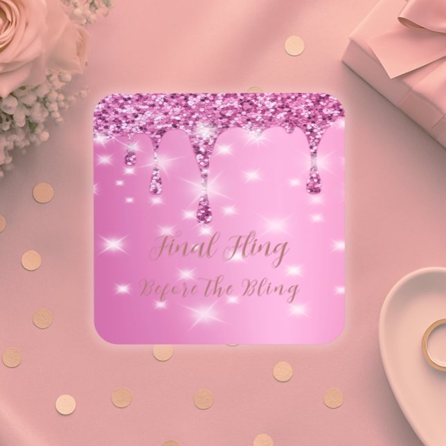 Dessous-de-verre Élégante Parties scintillant rose chaud Bacheloret (Glam glitter coasters for your final fling—perfect for bridal bars, gifts, or party tables.)