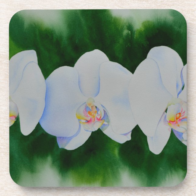 Dessous-de-verre Elégante peinture d'orchidée tropicale blanche (Devant)