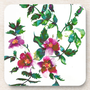 Dessous-de-verre Élégantes fleurs sauvages rose foncé aquarelle mod