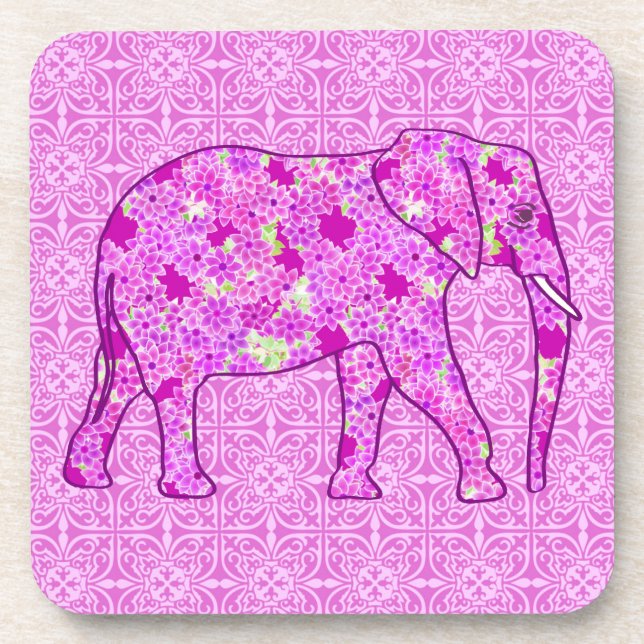 Dessous-de-verre Eléphant à fleurs - orchidée et magenta (Devant)
