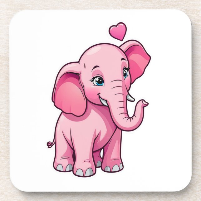 Dessous-de-verre Eléphant Bébé Rose Cute Avec Amour (Devant)