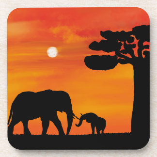 Dessous-de-verre éléphant, ,ciel ,animaux ,lever de soleil ,nature