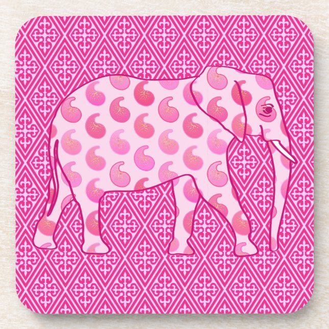 Dessous-de-verre éléphant Paisley - rose glacé et fuchsia (Devant)