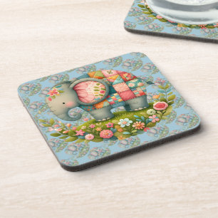 Dessous-de-verre Éléphant Patchwork au Charme Floral de Prairie