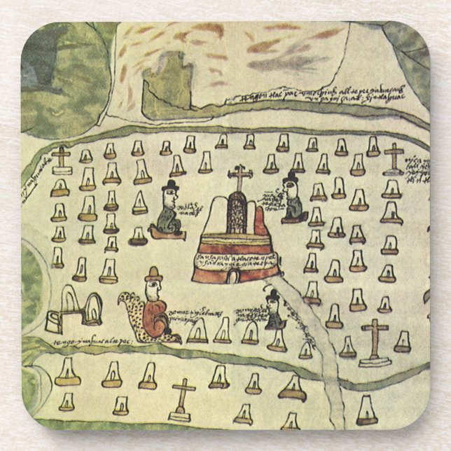 Dessous-de-verre Empire aztèque de Montezuma, carte antique du mond (Devant)