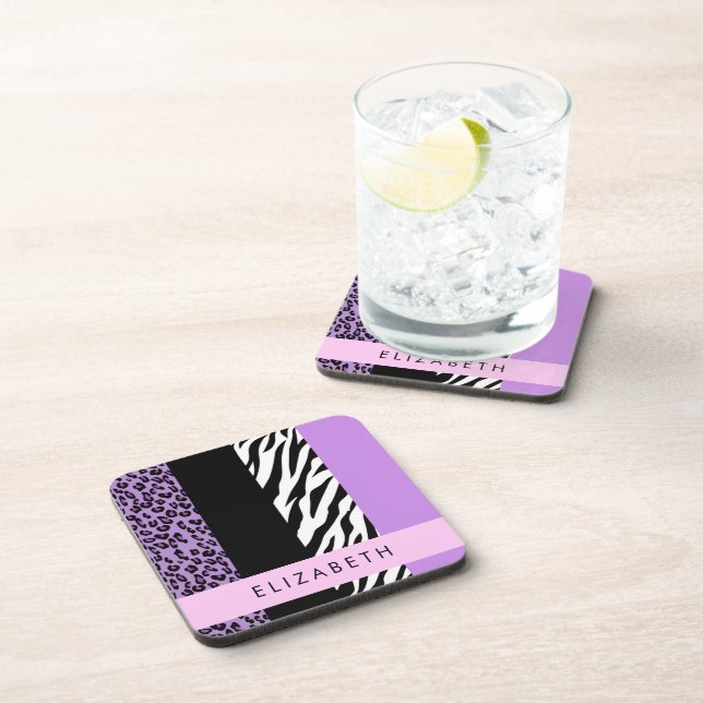 Dessous-de-verre Empreinte de léopard, Zebra Print, Purple, Votre n (Côté Droit)