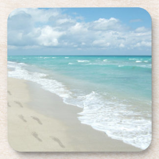 Dessous-de-verre Empreintes sur la plage de sable blanc, Pittoresqu