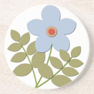 Dessous De Verre En Grès С simple fleur bleue