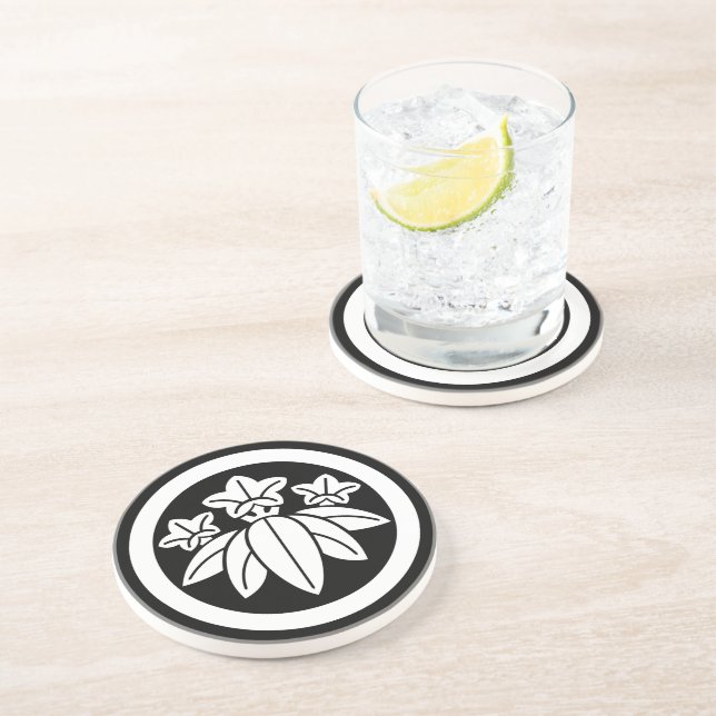 DESSOUS DE VERRE EN GRÈS 丸 に 笹 龍 胆 (Côté)