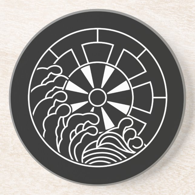 DESSOUS DE VERRE EN GRÈS 石持ち地抜き浪に源氏車 (Devant)