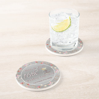 Dessous De Verre En Grès 16e anniversaire de Mariage Cire, Statice, & Perid