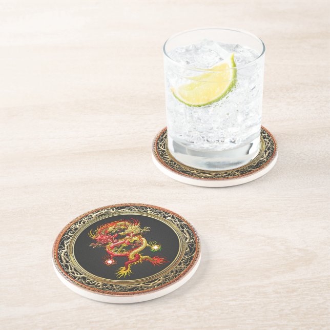 Dessous De Verre En Grès [200] Dragons rouges et jaune (Côté)
