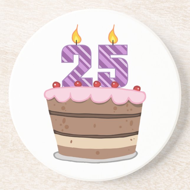 Dessous De Verre En Grès 25 ans sur le gâteau d'anniversaire (Devant)