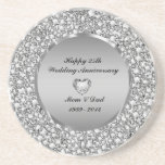 Dessous De Verre En Grès 25e Wedding Anniversary<br><div class="desc">Diamants croisés et argent (image pas de vrais ou faux diamants) 50e anniversaire de Mariage Plaque personnalisable. A voir comme une horloge murale et une assiette de diner.</div>