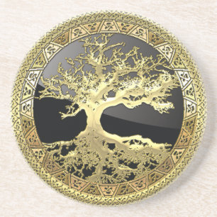 Dessous De Verre En Grès [26] Golden Celtic Tree of Life